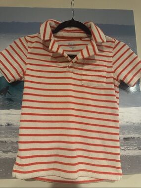 Boden Kids Striped Terry Polo Shirt - white & red